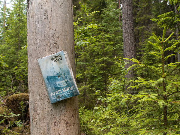 a book on a hiking trail
