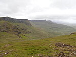 Trotternish ridge, we have to walk along the upper edge into the fog in the distance