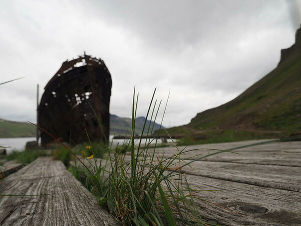 rustying boat in Djupavík