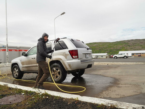 washing the car