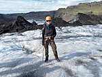 tourist on the glacier, wearing an egg shell