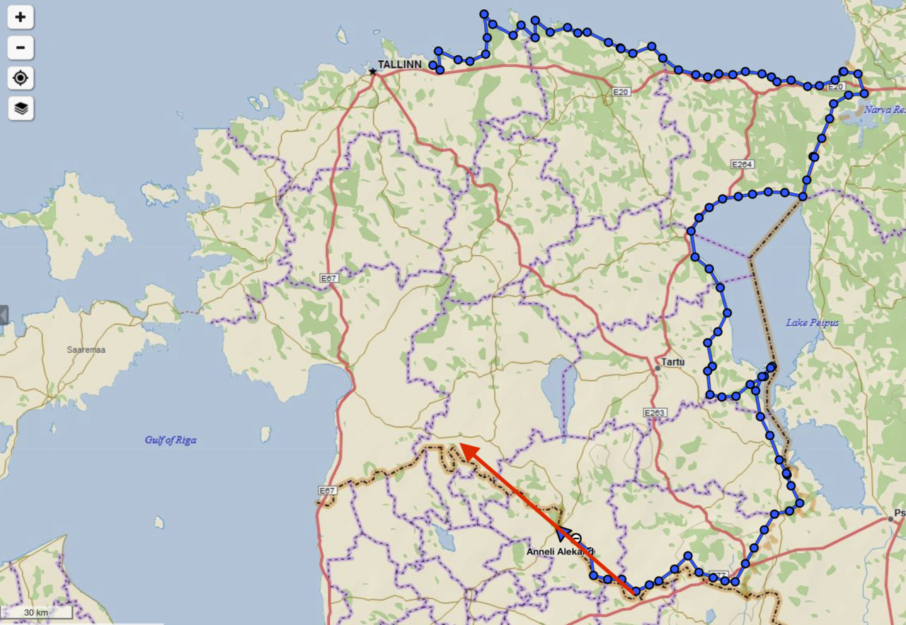 selline joon on praeguseks joonistatud, 1020 km (skeemi autor Katariina Jee)