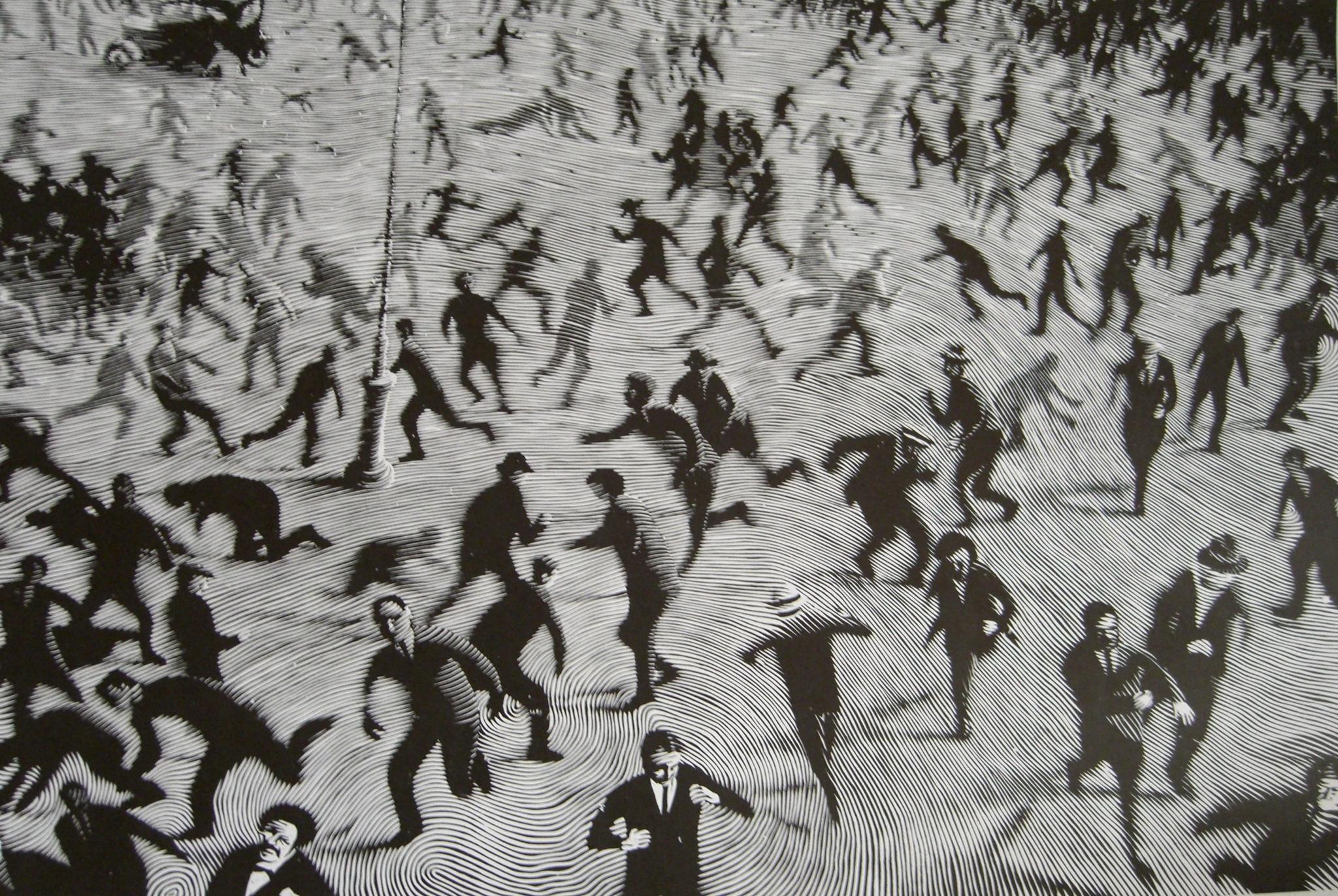 Картина беги. Толпа людей бежит картина. Бегущая толпа в авангардной живописи. Гравюра толпа народу.