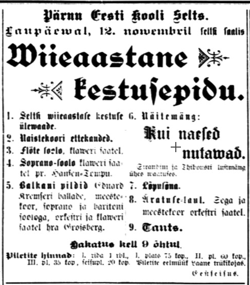 Kuulutus Postimehe Pärnu väljaandes 12. nov. 1911