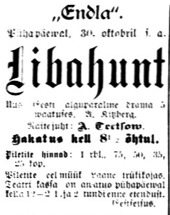Kuulutus Postimehe Pärnu väljaandes 29. okt. 1911