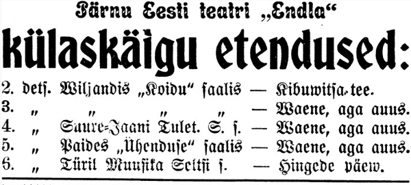Kuulutus ajalehes Sakala 2. dets. 1913
