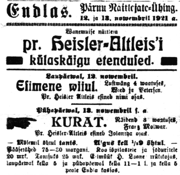 Vaba Maa Pärnu väljaanne 12. nov. 1921