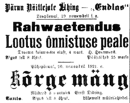 Postimehe Pärnu väljaanne 18. nov. 1921