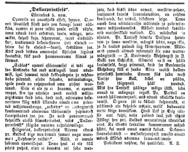 Arvustus Vaba Maa Pärnu väljaandes 7. nov. 1922