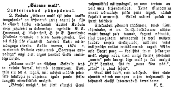 Arvustus Vaba Maa Pärnu väljaandes 8. nov. 1922