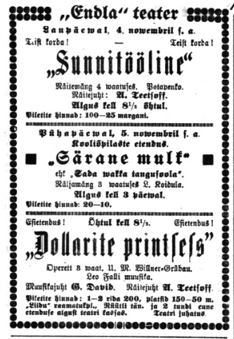 Kuulutus Vaba Maa Pärnu väljaandes 2.nov. 1922