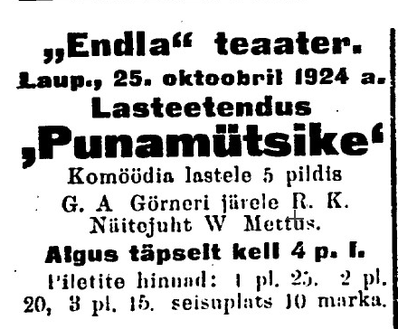 Kuulutus Pärnumaa Teatajas 22. okt. 1911
