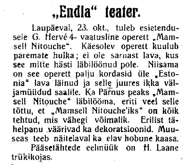 Eelteade Postimehe Pärnu väljaandes 22. okt. 1926