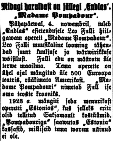 Lavastuse eeltutvustus Vaba Maa Pärnu väljaandes 31. okt. 1928