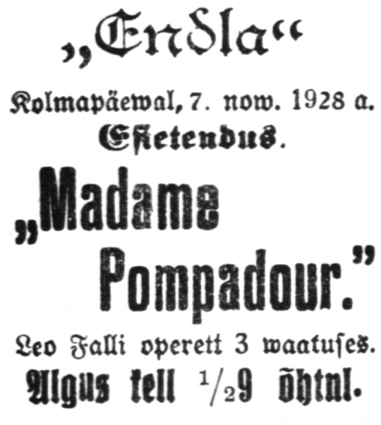 Kuulutus Vaba Maa Pärnu väljaandes 7. nov. 1928