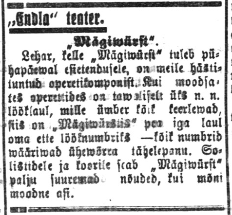 „Mägivürsti“ eelteade Vaba Maa Pärnu väljaandes 25. okt. 1930
