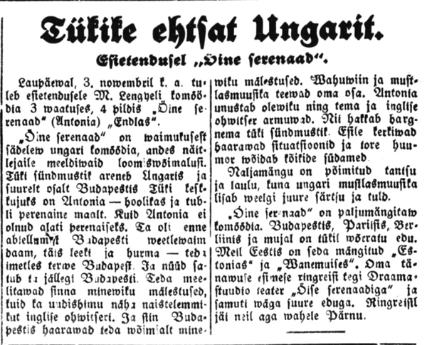 Eeltutvustus Vaba Maa Pärnu väljaandes 1. nov. 1934