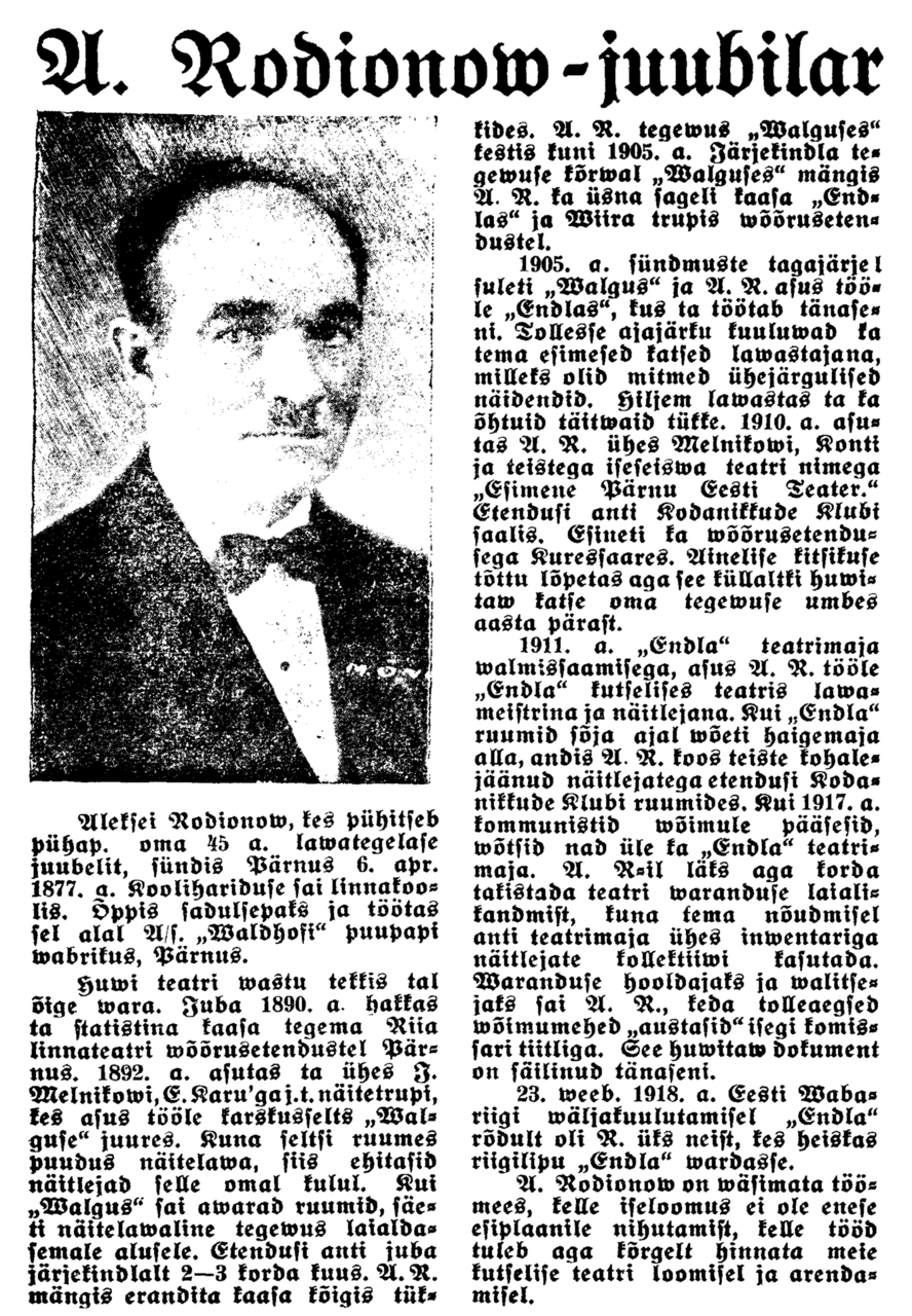 Artikkel Uus Eesti Pärnu Uudistes 27. okt 1937