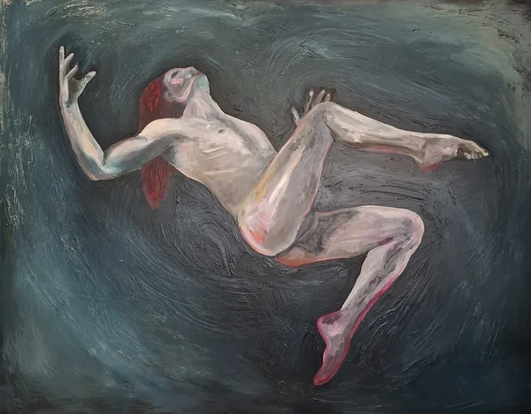 Free Fall. Oil and acrylic on canvas. 145 × 185 cm. 2026