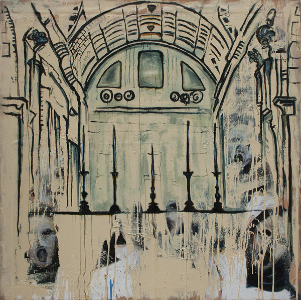 About rRooms III. Mixed media on canvas. 1,5 x 1,5 m