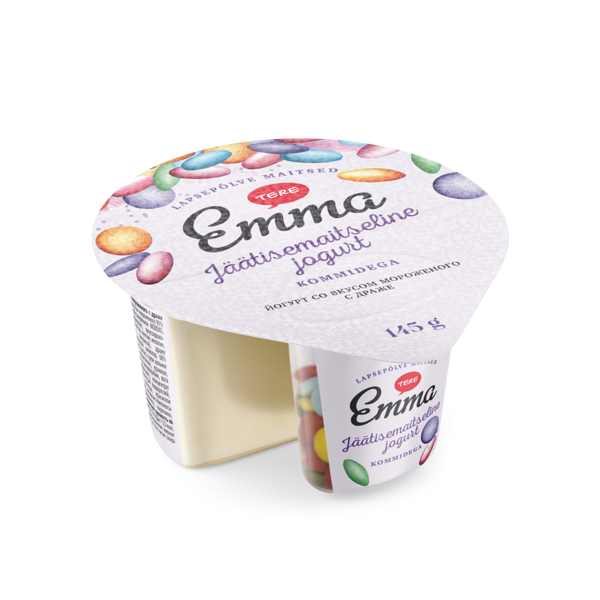 Emma ice cream taste yogurt with candies 