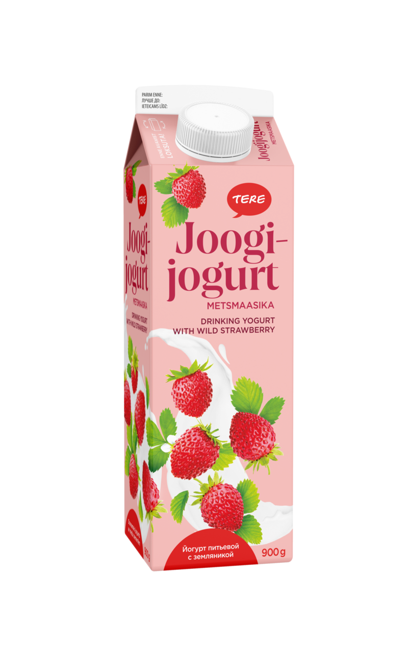 Tere drinking yogurt with wild strawberry