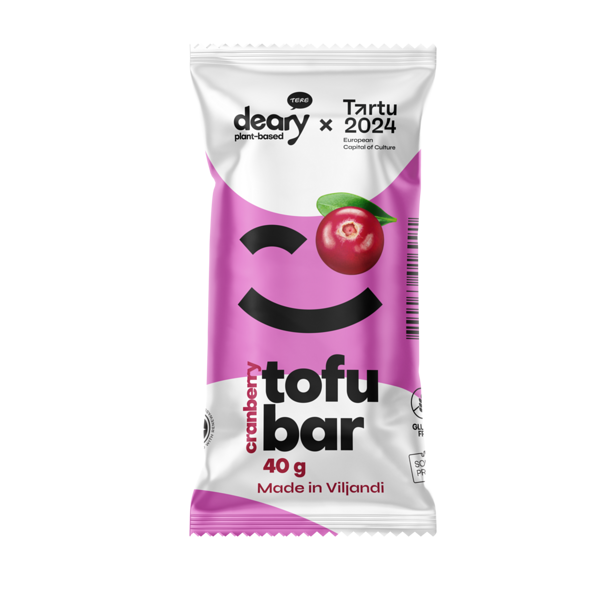 Tofu bar with cranberry filling in chocolate coating
