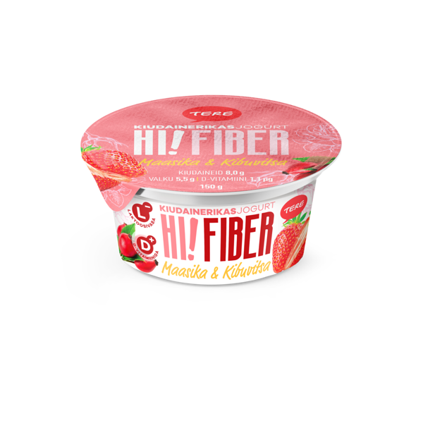 Strawberry-rosehip yoghurt with dietary fiber