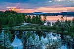 Sunset colours outside Arktikum in Rovaniemi Lapland Finland