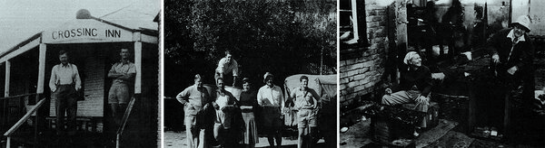 Vasakul Öpik koos Jack Cuthbergiga Fitzroy Crossing Innis 1949. a. Keskel Morstone´i jaamas Queenslandis koos juhataja, abikaasa ja töötajatega 1953. a. Paremal Joyce Gilbert-Tomlinsoniga tuhka sõelumas 1953. a (tütar Nora Romoti erakogu)