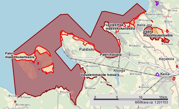 Pakri hoiuala territoorium on märgitud tumepunasega (Wikipedia)