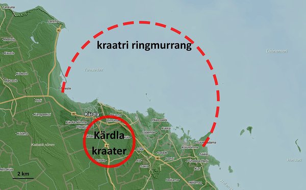 Kärdla kraater Kirde-Hiiumaal (aluskaart: Maa-amet)