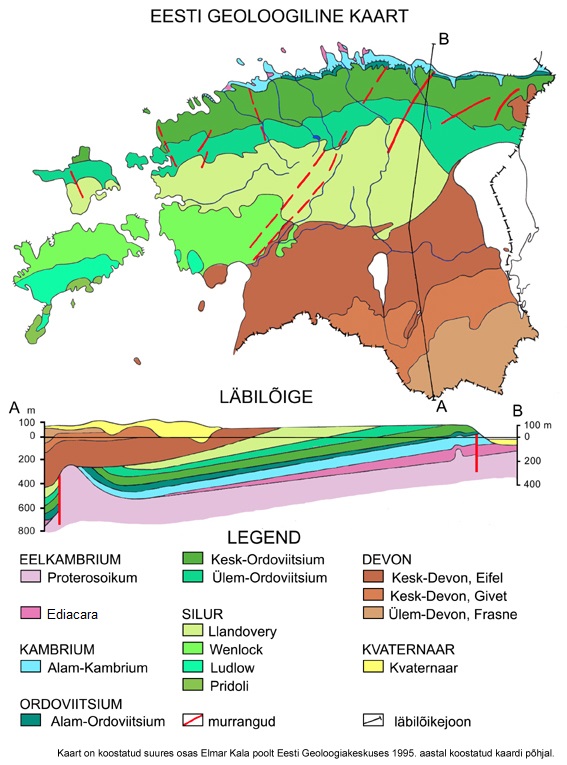 Joonis 3. Eesti aluspõhja geoloogilise kaardi näidis (Mare Isakari kogust)