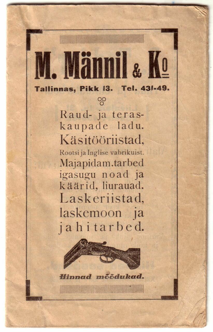 Mart(in) Männili äri reklaam ajalehes 1930ndatel (Allikas: erakogu)