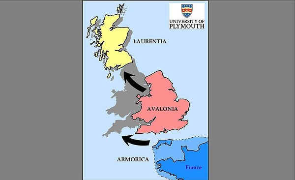 Kaardil on kujutatud Briti saarte teke uuringu autorite arvates. Allikas: University of Plymouth