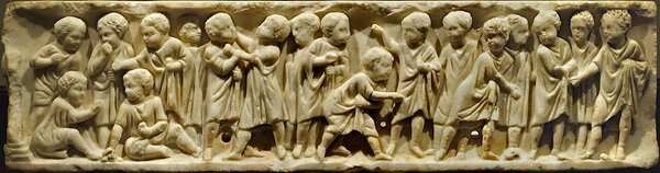 Pildil: Reljeef sarkofaagilt, mis kujutab lapsi pähklitega mängimas. Marmor, u 170-180 a. Viini Kunstimuuseum.