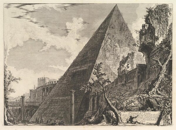 Giovanni Battista Piranesi. Cestiuse püramiid väljaandest Vedute di Roma. 1756. Metropolitani muuseum.