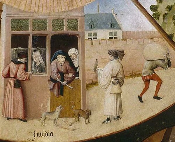 Fotol: Kadedust (invidia) kujutav detail Hieronymus Boschi maalilt "Seitse surmapattu ja neli viimset asja". U 1500. Allikas: Wikimedia Commons.