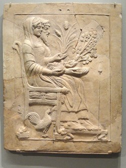 Persephone ja Hades troonil, terrakota pinax, ca 500-450 eKr, Locri (Museo Nazionale di Reggio Calabria). Allikas: Wikimedia Commons.