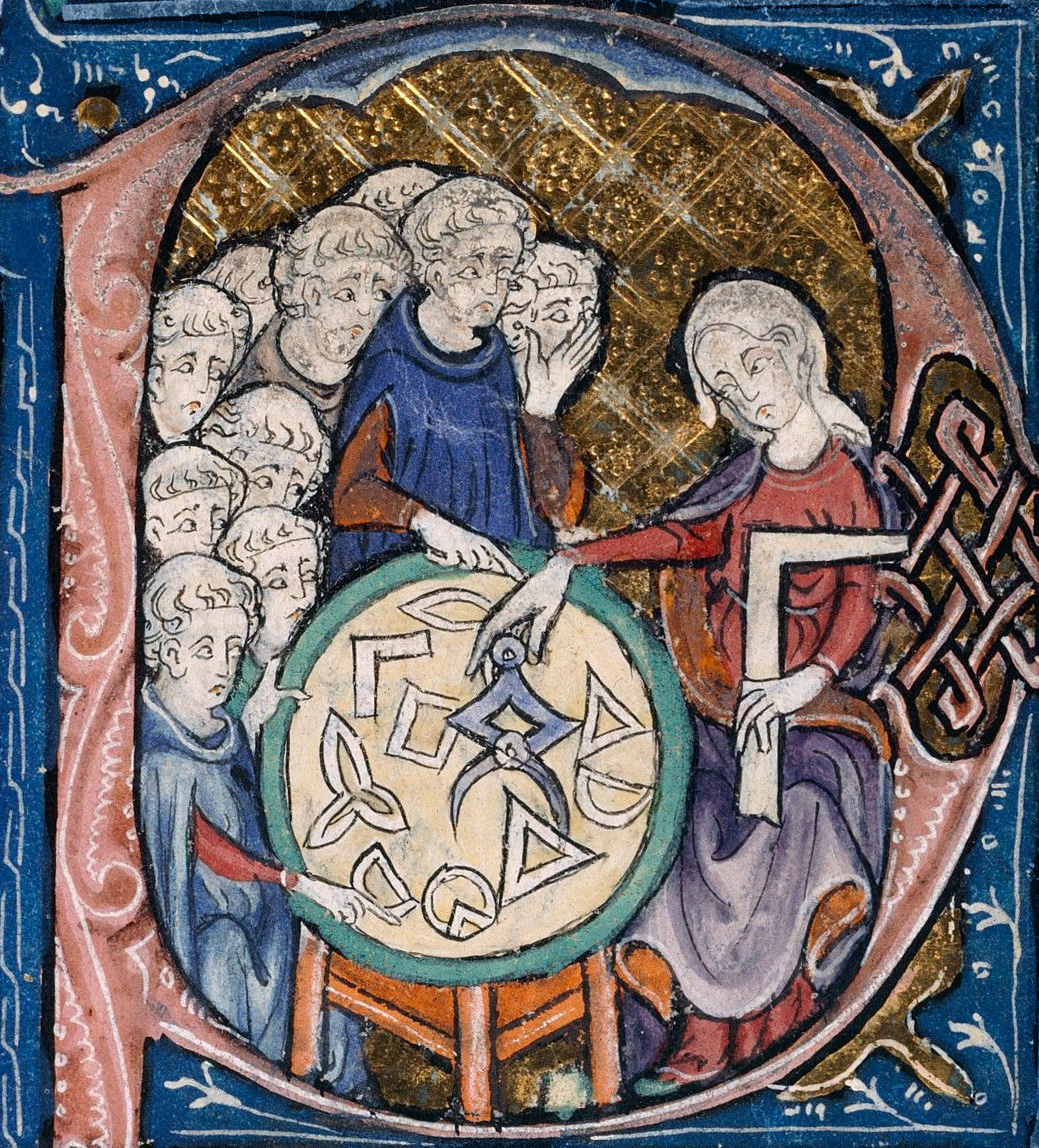 Pildil: Naine geomeetriat õpetamas. U 1309-1312. British Library. Allikas: Wikimedia Commons
