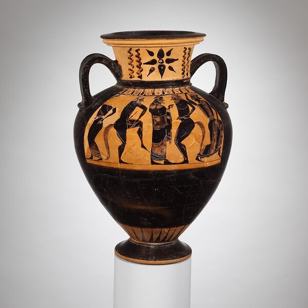 Dionysos saatürite ja menaadidega, amfora 550-540 eKr, Metropolitan Museum of Art.