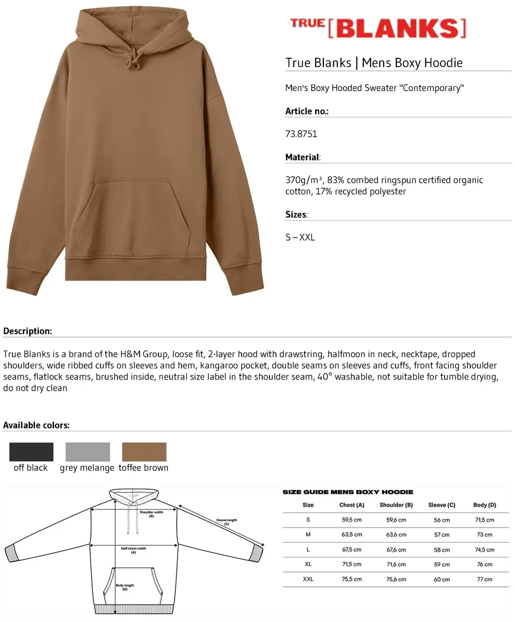 HM8751 H&M&#x27;i oversized kapuutsiga pusa toorik meestele: tehniline info