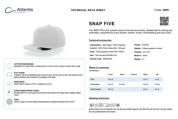 SNAP FIVE sirge nokaga cap, nokamüts - tehnilised andmed