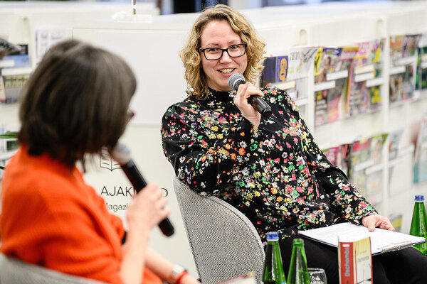 Aija Sakova, Karin Peschka Lesung in der Estnischen Nationalbibliothek (RaRa), 2024. Photo: Eiko Lainjärv