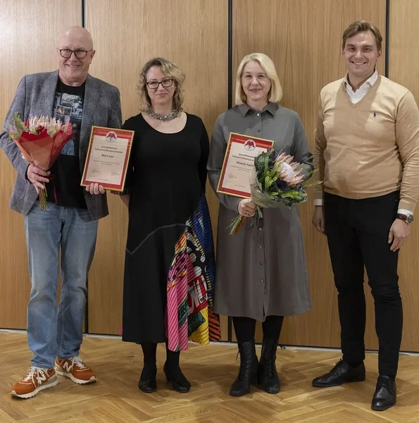 Mart Juur, Aija Sakova, Maarja Vaino ja Kristjan Silm Eesti Kirjandusmuuseumis, 18.10.2024. Foto: Alar Madisson