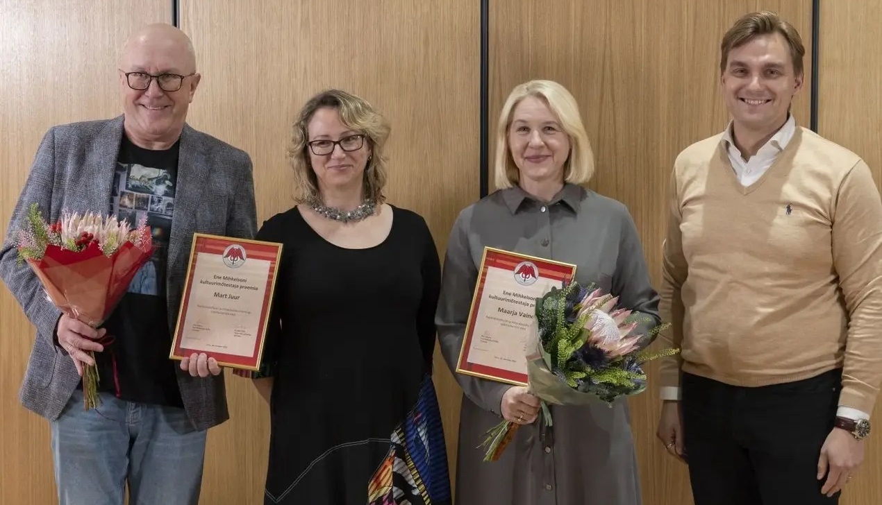Mart Juur, Aija Sakova, Maarja Vaino ja Kristjan Silm Eesti Kirjandusmuuseumis, 18.10.2024. Foto: Alar Madisson