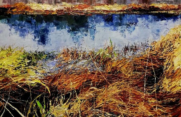 &quot;River Landscape. Tänassilma&quot;. 2021. Oil on canvas. 80x120 cm. Private collection