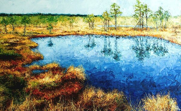 “Marsh Lake. Sinisalu-Matsimäe. 2021. Oil on canvas. 120x200 cm. Private collection