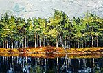 &quot;Pines. Lake Landscape&quot;. 2023. Oil on canvas. 70x100 cm. Private collection 