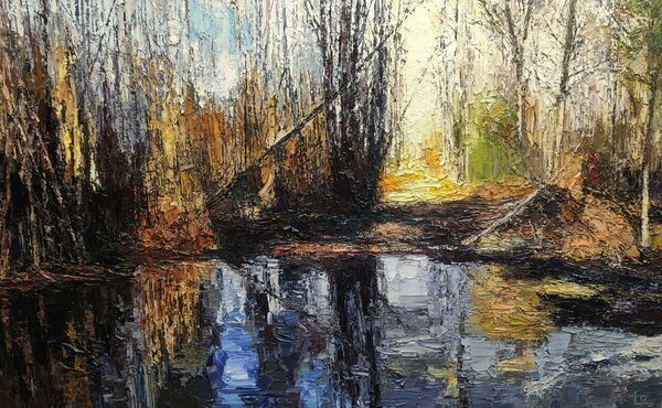 &quot;Distant Light. River Landscape&quot;. 2023. Oil on canvas. 100x160 cm. Private collection 
